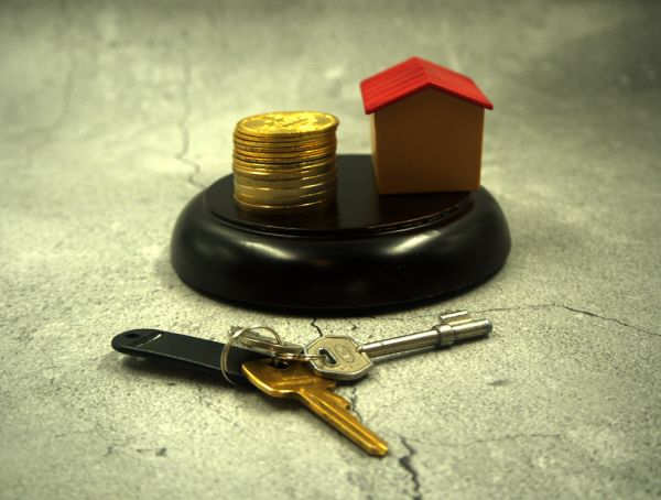 A gavel with money representing legal damages